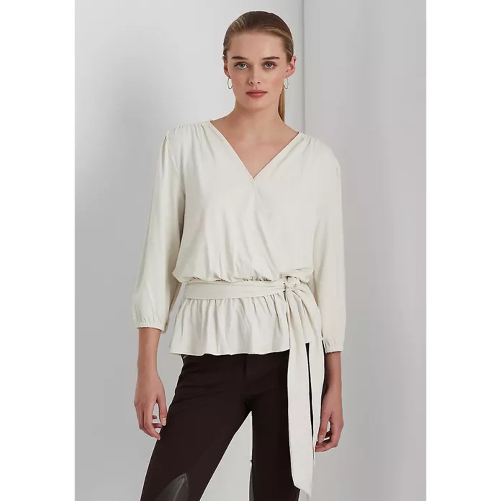 Lauren Ralph Lauren Jersey Peplum Blouse Winter Cream Size M 3209